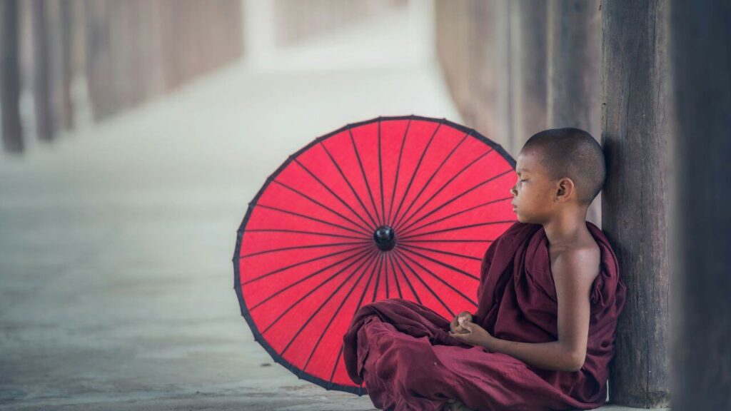 Tibetan Buddhist monk practising analytical meditation